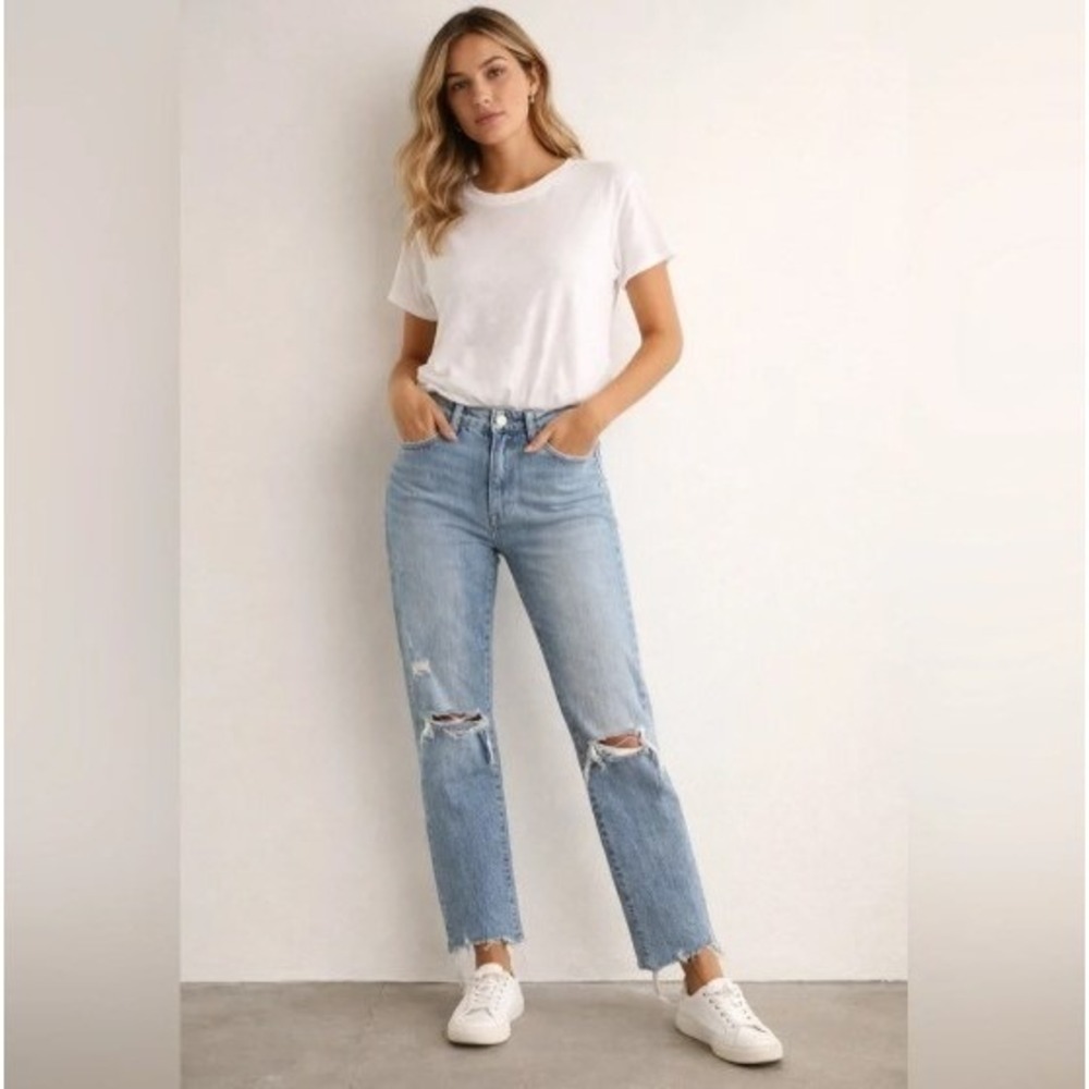 Pistola Distressed High‎ Rise Jeans Womens 27 Light Blue Charlie Button Fly